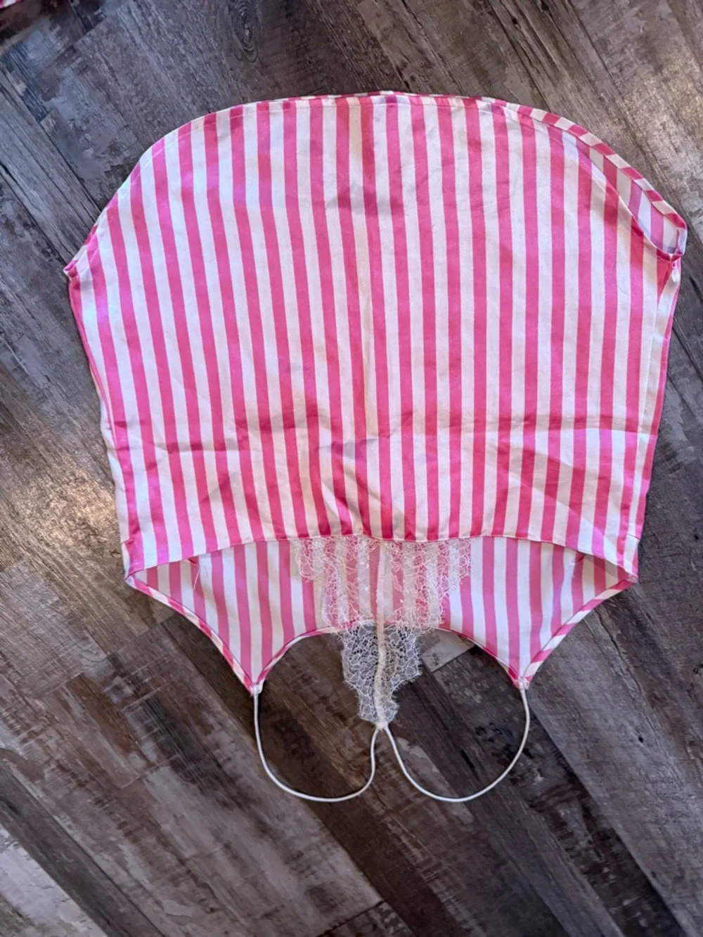 Victoria's Secret Pink and White Striped Lace-Trim Pajama Set - Picture 2 of 2